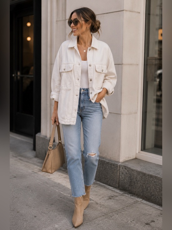 Zara Jackets & Blazers - Zara womans cream denim oversized shacket Jacket. Size S/M